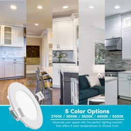 Luxrite 4 Inch Ultra Thin LED Recessed Light with Junction Box, 10W, CCT Color Selectable 2700K | 3000K | 3500K | 4000K | 5000K, Dimmable Wafer Lights, 750 Lumens, ETL & Energy Star, IC Rated (4 Pack)