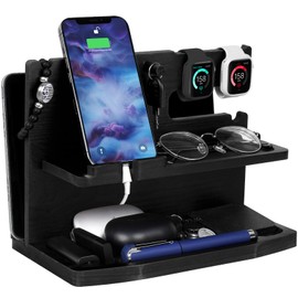Christmas Day Gifts for Men Wood Phone Docking Station for Men Bedside Table Organiser Birthday Gifts for Him Gifts for Dad Mens Gifts for Husband Xmas Presents for Men Bedside Organiser Dad Gifts