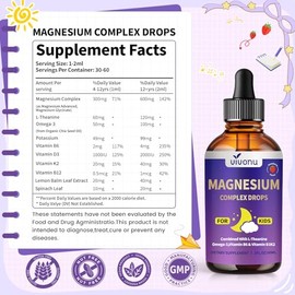 Kids Magnesium Liquid Drops, Magnesium Glycinate Liquid for Children's Supplement with Vitamin D3 K2 B12 & B6, Omega 3,L-theanine,Lemon Balm-for Sleep