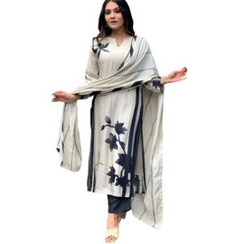 The Red Lion Enterprise Women's Designer Anarkali Suit with Embridery work alia Kurti Pant Set with Dupatta (CA/US, Alpha, X-Large, Regular, Regular, White Black)