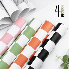 CAX Checkerboard Peel and Stick Wallpaper 17.3"x300"Pink and White Contact Paper Self-Adhesive Removable Vinyl Roll Waterproof Checkered Wallpaper for Bathroom Cabinets Shelf