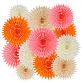 BestoFun 12PCS Paper Fans Peach and Pink Party Decorations Tissue Paper Flowers Decorations for Girl Groovy Birthday Baby Shower Wedding Bachelorette Room Wall Hanging Décor