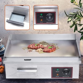 22" Commercial Electric Griddle, 110V 1500W Non-Stick Stainless Steel Electric Griddles Restaurant Teppanyaki Grill, Adjustable Temperature Control 50°-300°, for Kitchen