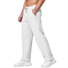 Deyeek Men's Fleece Lined Sweatpants Open Bottom Sweat Pants with Pockets Straight Leg Gym Sweats Baggy Grey Sweatpants Men