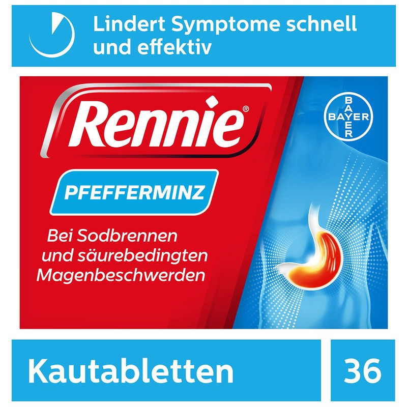 Rennie Peppermint Relieves Heartburn and Acid-Related Stomach Discomfort, 36 Chewable