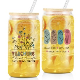 Teacher Appreciation Gifts - 16oz Can Shaped Glass Cup With Lid And Straw For Teacher 's Day Appreciation Gifts - Unique Thank You Teachers Gift Mothers Day Graduation from Students, Graduation Party