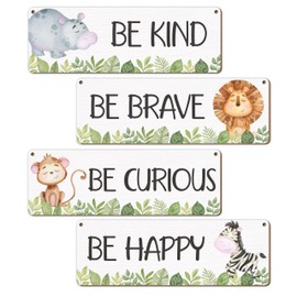 patcate Woodland Nursery Decor, Safari Jungle Animals Boysroom Wall Sign Art, Motivational Bedroom Decorations for Kids Boys, 4 Pieces Wood Sign, 3.9x11.8 In-A05