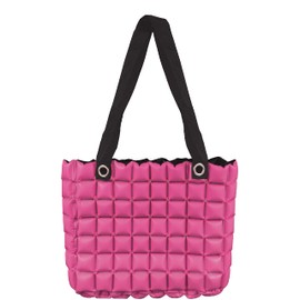 Gff Inflatable Beach Tote Bag for Women - 16x14x4 Inch Reversible PVC Bubble Bags Nylon Strap - Waterproof Large Travel Bag, Shoulder Handbags for Pool Beach GYM Shopping (Coral/Black)