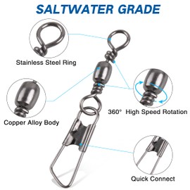 SILANON Barrel Fishing Swivel with Safety Snap -120pcs High Strength Barrel Snaps Swivel Fishing Tackle Line Connector Solid Rings(Black/Gold)