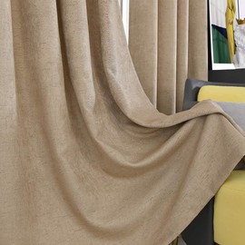 Sheer Privacy Curtains That Let Light in, Polyester Semi Sheer Privacy Drapes, Rod Pocket 45 inches Opaque Velvet Privacy Curtains for Living Room Bedroom Kitchen Doorway Divider (Beige, 52" Wx 45"L)