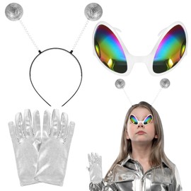 LETTERASHQP Alien Costume Set, Headband Silver Alien, Alien Headband and Gloves, Suitable as Photo Props and Atmosphere Props for Adults and Children