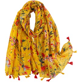 MAIRY Head Scarf Yellow Scarfs for Women UK Flower Top Large Long Soft Warm Shawl Neck Ladies Scarves Lightweight, 180040