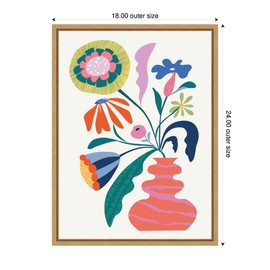 Kate and Laurel Retro Whimsical Floral Vase Framed Canvas Wall Art by Rachel Lee 18 x 24 Sylvie Natural, Whimsical, Abstract, Flowers, Still Life Art for Wall Decor, Living Room Bedroom