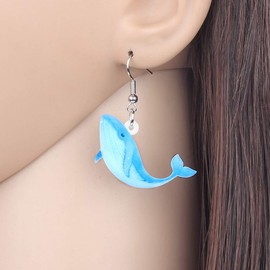 Bonsny Acrylic Drop Dangle Sweet Ocean Whale Earrings Fish Jewelry For Women Girls Kids Nice Gift (Navy Blue)