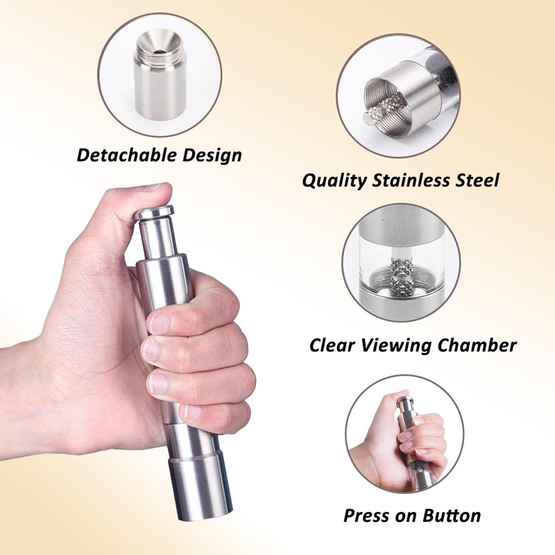 Single Stainless Steel Salt and Pepper Grinder Set, Manual Refillable