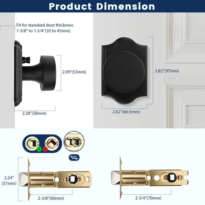 Orger Black Door Knobs Interior, Zinc-Alloy Matte Black Door Knob