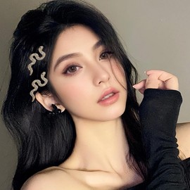 fdsmall Snake Hair Pins for Women 2Pcs Rhinestone Snake HairPins Sparkly Metal Hair Barrettes Cute Hairpin Accessories (01)