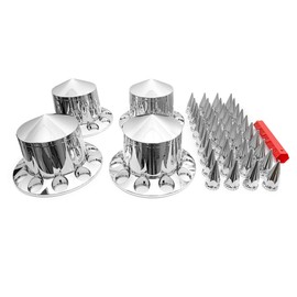 High Soar Lug Nut Covers,33 mm Chrome Lug Nut Covers for Semi Trucks Axle Cover Screw-on ABS Wheel Axle Nut Complete Waterproof(4 Rear) Spiked