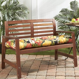 South Pine Porch AM5812-ALOHA-BLACK Aloha Black Floral 51-inch Outdoor Bench Cushion, 51x18