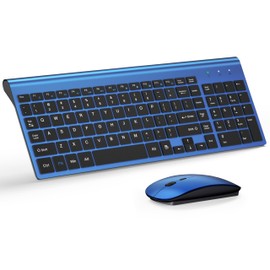 TopMate Wireless Keyboard and Mouse Ultra Slim Combo, 2.4G Silent Compact USB Mouse and Scissor Switch Keyboard Set with Cover, 2 AA and 2 AAA Batteries, for PC/Laptop/Windows/Mac - Blue Black