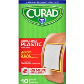 Curad Extra Large Plastic Bandage with 4-Sided Seal, 2x4 Inch (Pack of 10)