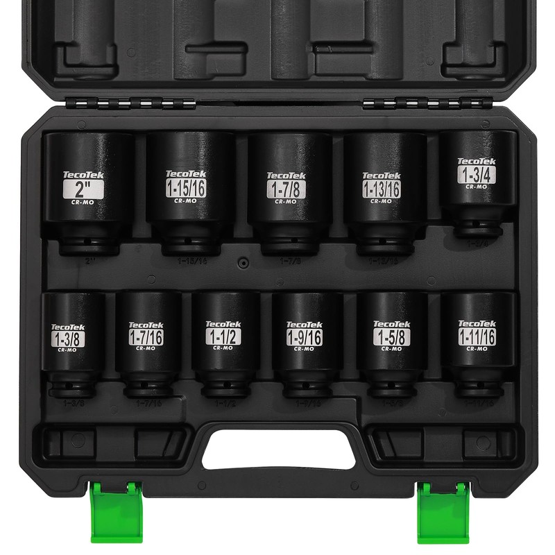 TecoTek 1/2" Drive Deep 6-Point Impact Socket Set, 11-Piece Standard