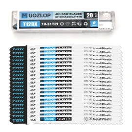 MUOZLOP 20pcsT123X Jigsaw Blades，10-21TPI Jig Saw Blades with Storage Case,T-Shank jig Saw Blades for Metal and Plastic Cutting (20pcsT123X)