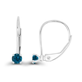 925 Sterling Silver 3mm Natural London Blue Topaz December Birthstone Leverback Earrings