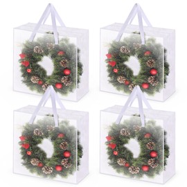 4PCS Christmas Wreath Storage Container, 25" Large Moving Bags Garland Container Clear Storage Bags with Handles Zippers Clear Christmas Storage Bags for Xmas Seasonal Holiday Wreath Storage Wrapping
