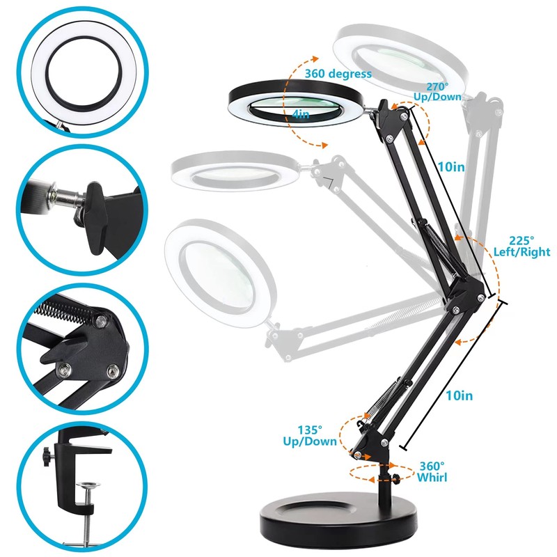 KIRKAS 10X Magnifying Glass with Light and Stand, 2-in-1 Stepless