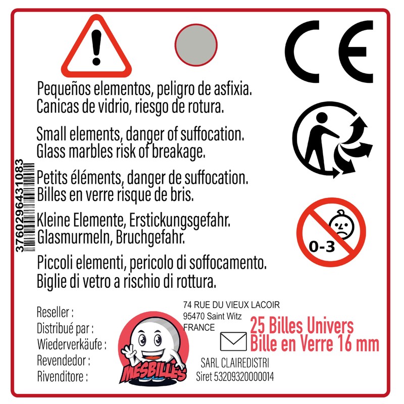 mesbilles MeineMurmeln - 25 Marbles Universal 16 mm Glass Marbles