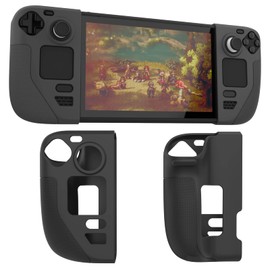 Silicone Protective Shell Cover Skin for Steam Deck (2023), Non-Slip Texture Handle Case, Anti-Collision Cover with 4 Thumb Caps (Black)