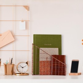 Relaxdays, Rose Gold Magazine File Set of 2, A4, Grid Design, HBT 23 x 9 x 25.5 cm, Office & Home Office, Standing Folder, Metal, Iron