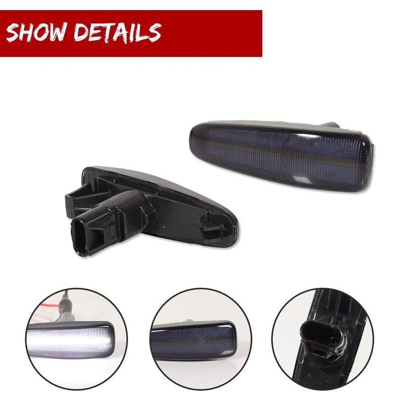 GTINTHEBOX Smoked Lens Sequential White LED Side Marker Light Turn