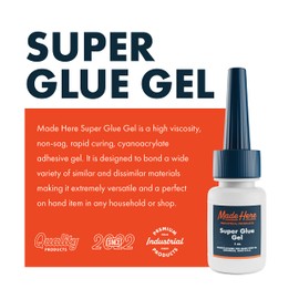 Made Here Co Super Glue Gel - Fast Acting Insant Adhesive, 1oz Tube for Precision Bonding of Wood, Metal, Plastic (Clear) Pack of 2