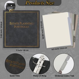 chiazllta Estate Planning Portfolio Binder with Index Tab Divider End of Life Planner When I Die Organizer Binder PU Leather 3 Ring Organizing Wills Trusts Powers of Attorney Final Wishes (Black)