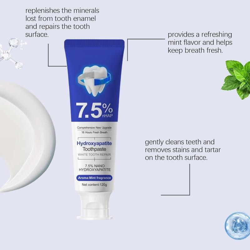 【7.5% HYDROXYAPATITE】Nano Toothpaste: Repair Enamel + Whiten Teeth Fluoride-Free Mint,