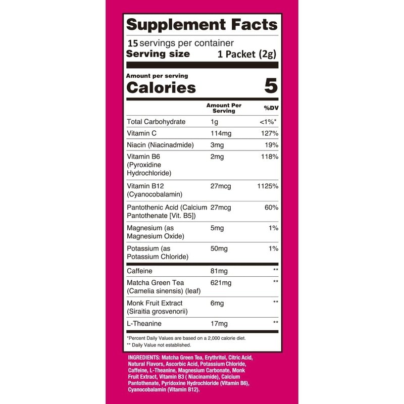 Ujido Matcha Energy Packets, Lemon Flavor, Sugar-Free, Monkfruit, Non-GMO, Antioxidant,