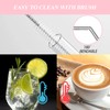 6 Pcs Reusable Gglass Straws with Charms, Cute Bow Decoration