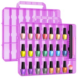 Nail Polish Organizer Pack of 2, Portable 48 Bottles Clear Nail Polish Holder with Adjustable Divider, Gel Nail Polish Storage Double Side Nail Polish Organizer Case for Nail Tech Pink