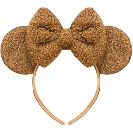 Trnerm Mocha Brown Mouse Ears Headband for Women, Soft Plush Park Ears Cute Birthday Hair Bands