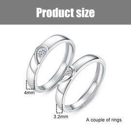 DHWEKU Friendship Rings - 925 Silver Love Heart Couple Ring for Men and Women Adjustable Rings for Women Couples Friendship Rings Engagement Ring