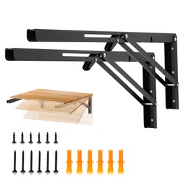 JOY DECOR 20 Inch Heavy Duty Folding Shelf Brackets, 2 Pack (1 Pair) Collapsible Wall Mounted Brackets for Fold Down Table, Stainless Steel Folding Table Hinge, Matte Black