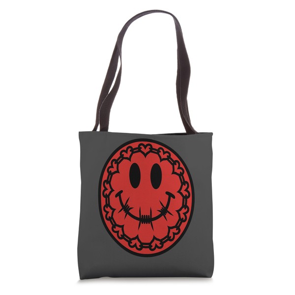 Barbed Wire Happy Face With Heart Chain Gothic Vibe Tote