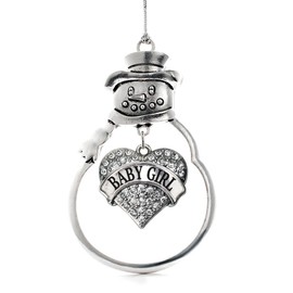 Inspired Silver - Baby Girl Charm Ornament - Silver Pave Heart Charm Snowman Ornament with Cubic Zirconia Jewelry