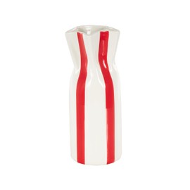 Deco 79 Ceramic Decorative Vase Round Centerpiece Vase with Red Vertical Stripes, Flower Vase for Home Decoration 5" x 5" x 12", White