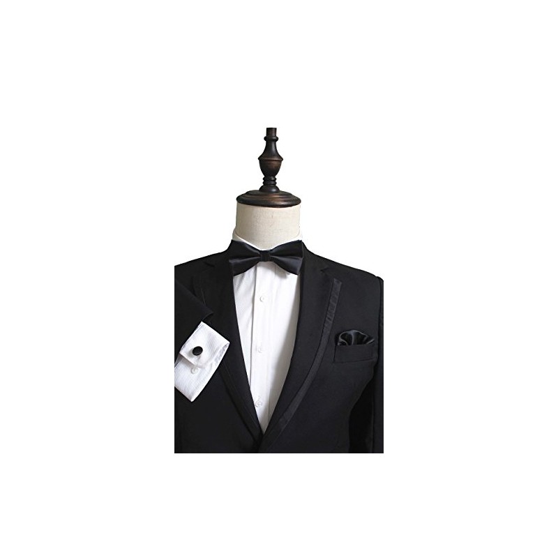 JEMYGINS Men's Plain Bow Tie and Pocket Square with Cufflinks,