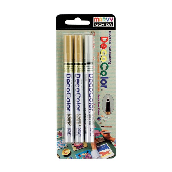 Uchida Of America 1234-3C DecoColor Extra Fine Point Pen, Silver/Gold, 3-Pack