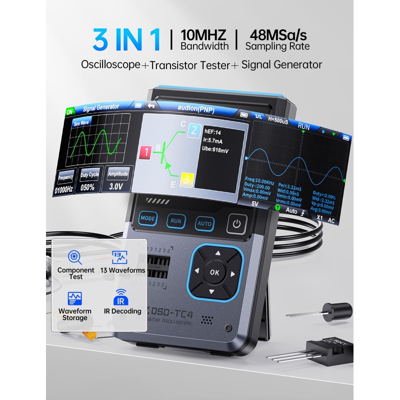 FNIRSI DSO-TC4 Handheld Oscilloscope, 10MHz Bandwidth 48MSa/s Sampling Rate Digital