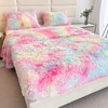 chovy Faux Fur Rainbow Twin Sheet Set with Extra Soft